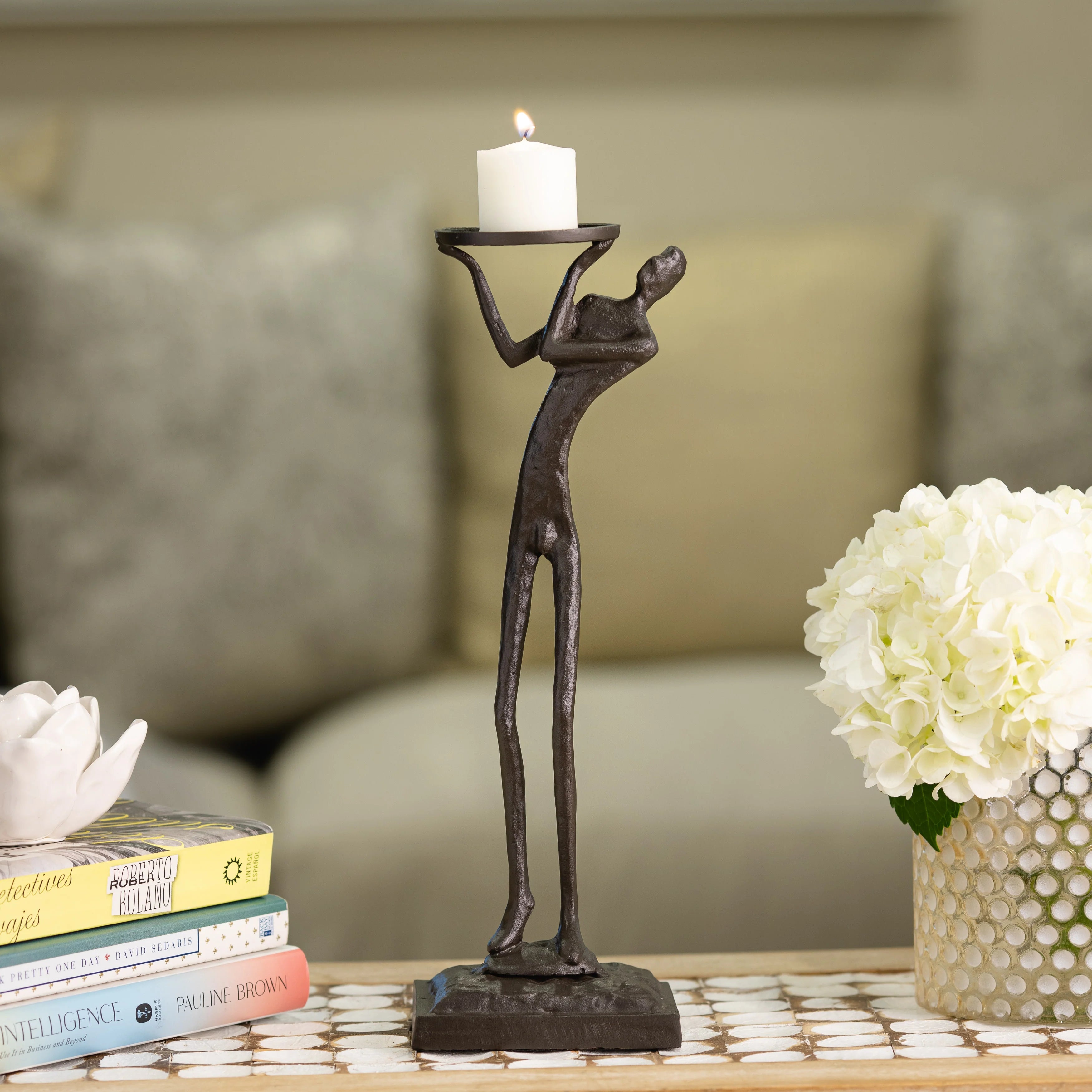 Cast Iron Man Pillar Candle Holder