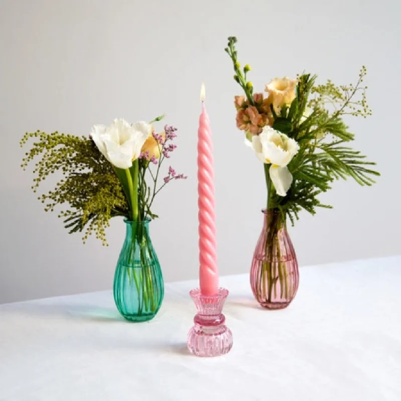 Colorful Glass Taper Candle Holders - 3 Inches