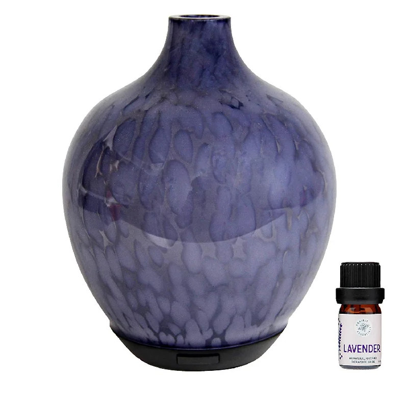 Hand Blown Marbled Blue Glass Essential Oils, 60ml Diffuser