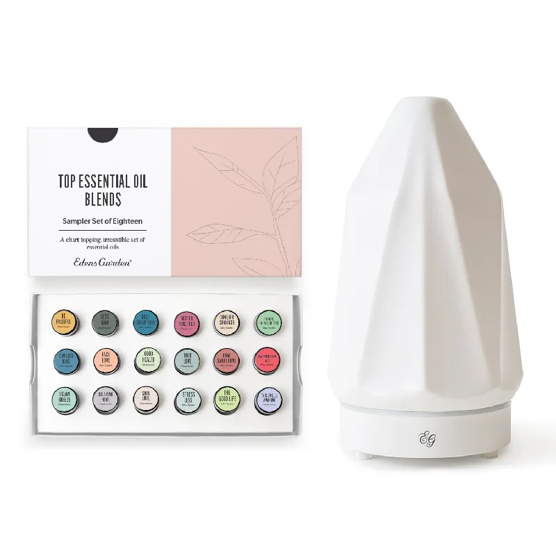 Top Essential Oil Blends- Sampler Set of 18 & Diamond Diffuser