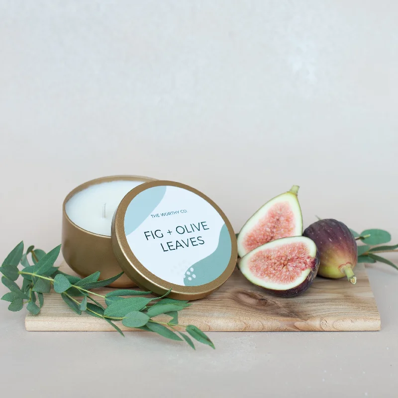 Tin Candle: Fig + Olive Leaves